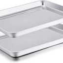 TeamFar Baking Sheet Set of 2, Baking Pans Tray Cookie Sheet Stainless Steel, Non Toxic & Healthy, Mirror Finish & Rust Free, Easy Clean & Dishwasher Safe (16inch)