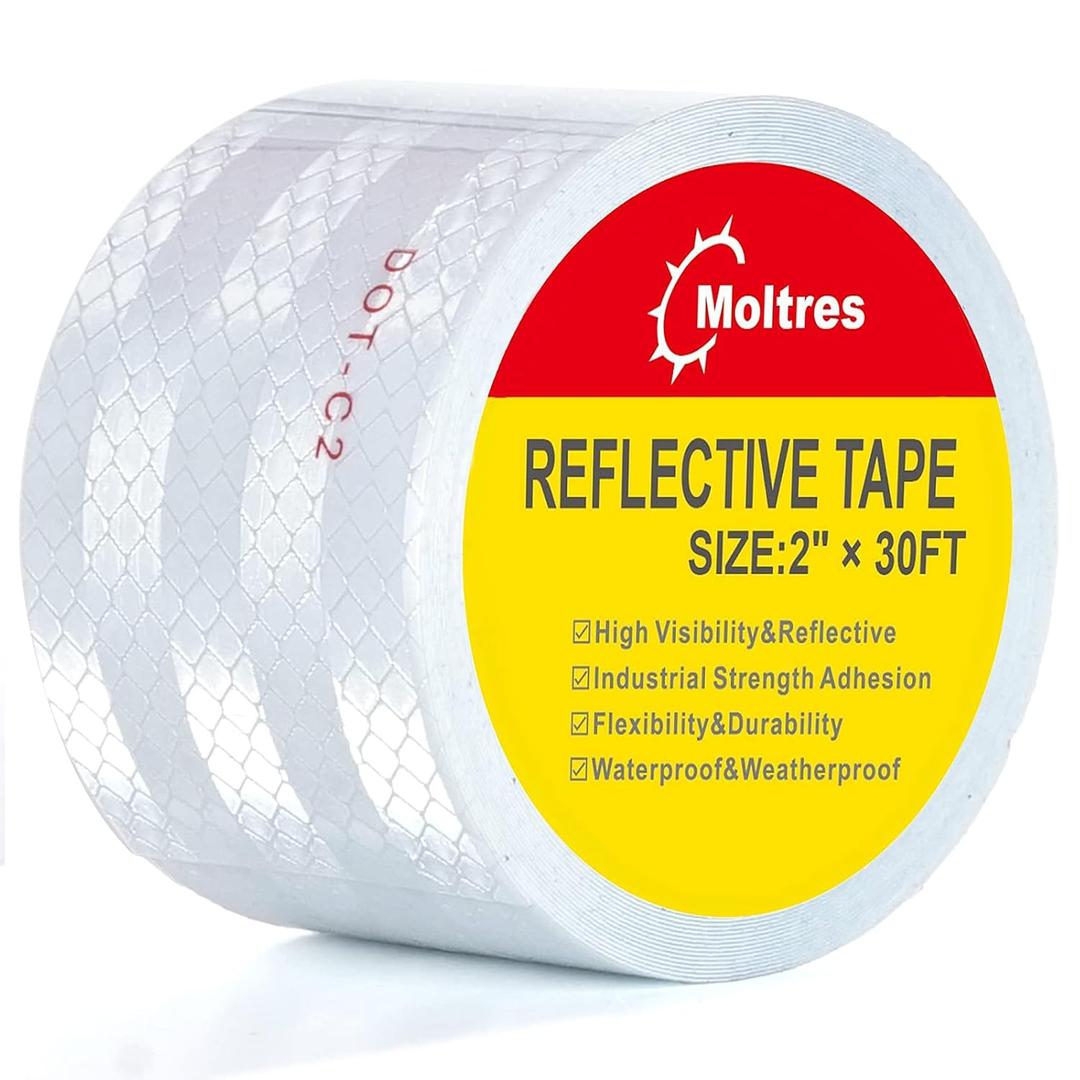 DOT-C2 Reflective Tape,White Silver 2Inch X30 Feet Waterproof Conspicuity Safety Tape,Trailer Self Adhesive Warning Caution Reflector Tapes for Car Trucks Trailer Vehicle Outdoor