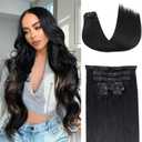 Clip in Hair Extensions Real Human Hair, Silky Straight Real Remy Human Hair Extensions Clip ins, Black Clip in Extensions for Women, 20inch 120g 7Pcs, 1# Jet Black