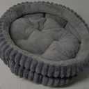 BALANCE Cat Bed Kitten Bed, Washable Round Cat Beds for Indoor Cats, Super Soft Plush Faux Fur Pet Bed for Puppy and Kitten with Anti-Slip Bottom (20.0"L x 20.0"W x 8"Th, Grey)