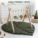 Razee Wooden Baby Play Gym Activity Mat, Leaf Shaped Play Mat Baby Gym with 6 Hanging Sensory Toys Foldable Baby Gym Newborn Infant Baby Use