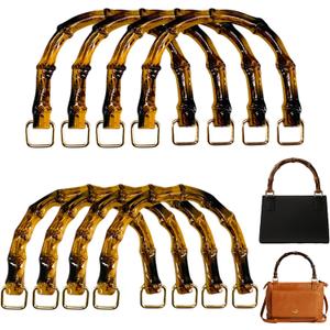 8PCS U-Shaped Imitation Bamboo Bag Handles Bag Making 2 Sizes Brown | Replacement Resin Handbag Handles with Gold Buckle, Clutch Purse DIY, Straw Woven Rattan Tote Bag Making Decorations