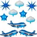 10 Pcs Large Airplane Party Balloons Set, Airplane Themed Foil Mylar Balloons for Baby Shower Toys Themed Party Birthday Decoration Supplies(Blue)