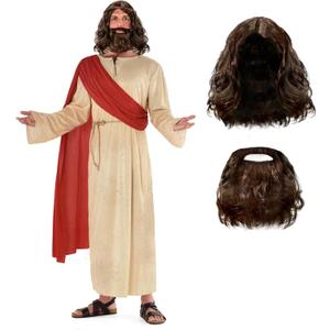 Morph Jesus Costume For Men Plus Wig And Beard - Jesus Christ Halloween Robe Outfit (XX-Large)