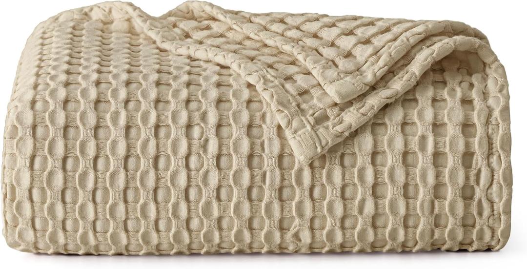 Bedsure Cooling Cotton Waffle Weave Throw Blanket - Lightweight Breathable Blanket of Rayon Derived from Bamboo for Hot Sleepers, Luxury Throws for Bed, Couch and Sofa, Light Brown, 50x70 Inches
