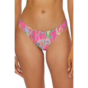 BECCA Women's Polynesia Shirred Hipster Bikini Bottom, Floral Print, Cheeky Coverage, Swimwear Separates L