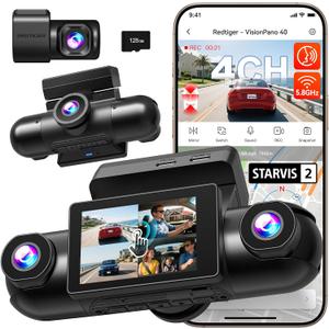REDTIGER 4 Channel 360 View Dash Cam, Dual STARVIS 2, 2.5K*2+1080P*2 Dashcam Front and Rear Inside Left Right, 5.8GHz WiFi, 8 IR Lights Night Vision, 4 Adjustable Lenses, Included 128GB Card (VP40)