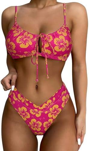 SUUKSESS Women High Waisted String Bikini Sets Sexy Two Piece Cutout Swimsuits Size S