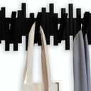 MinBoo Bamboo Multi Hook Coat Rack -Decorative Hooks for Wall Modern, Unique, Space-Saving Coat Hanger with 4 Flip-Down Hook for Hanging Coats, Christmas Decorations Wall Hooks for Hanging,Black