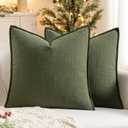 MIULEE Christmas Decorative Pillow Covers 20x20, 2 Pack Boho Farmhouse Neutral Throw Pillows for Couch, Thick Textured Modern Linen Cushion Cases Sofa Bed Living Room Home Decor, Dark Green