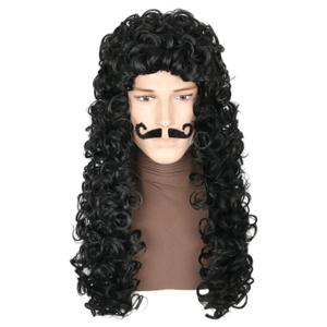 Pirate Captain Wigs for Men Black Long Curly Wave Pirate Costume Wig Halloween Theme Party Wig