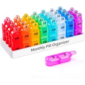 Daviky Monthly Pill Organizer 2 Times a Day - 30 Day Pill Box AM PM, BPA Free One Month Medicine Organizer Twice Daily, 31-Day Case to Hold Vitamins, Supplements & Medication