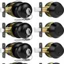 5 Pack Exterior Door Lock Set, Keyed Alike Entry Door Knob and Single Cylinder Deadbolt Lock Combo Set, Matte Black Door Knobs with Lock and Keys, Locksets for Front,Entrance,Back,Garage Door