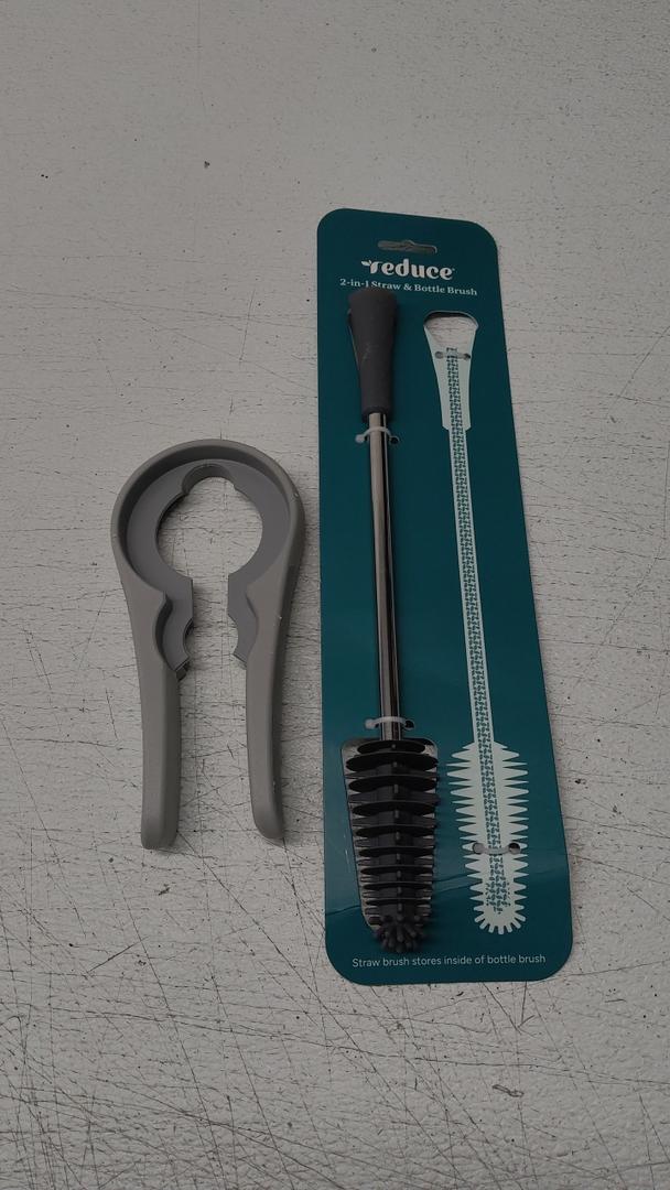 Set of 2: Jar Opener For Weak Hands +  Reduce Deluxe Straw & Bottle Cleaner