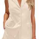PRETTYGARDEN Women Summer 2 Piece Outfits 2025 Casual Lapel V Neck Button Down Vest Shorts Set Business Work Blazer Sets (X-Large, Beige)
