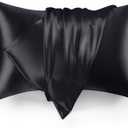 Love's cabin Satin Pillowcase for Hair and Skin, Similar to Silk Pillow Cases 2 Pack, Pillow Cases Standard Size Set of 2, Satin Cooling Pillow Covers with Envelope Closure, 20x26 Inches, Black