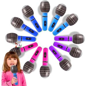 Novelty Place 12-Piece Inflatable Microphones - Assorted Colors, Giant Blow-Up Rock Star Microphones for 80s, 90s Musical Concert Party Favors (10 Inches)