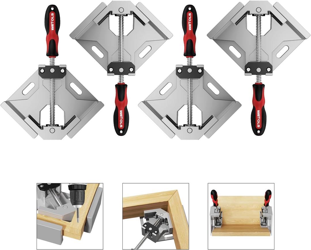 WETOLS Corner Clamp 4pcs 90 Degree Right Angle Clamp with Adjustable Aluminum Alloy Swing Jaw, Single Handle Clamps for Woodworking, Photo Framing, Gifts for Men Dad