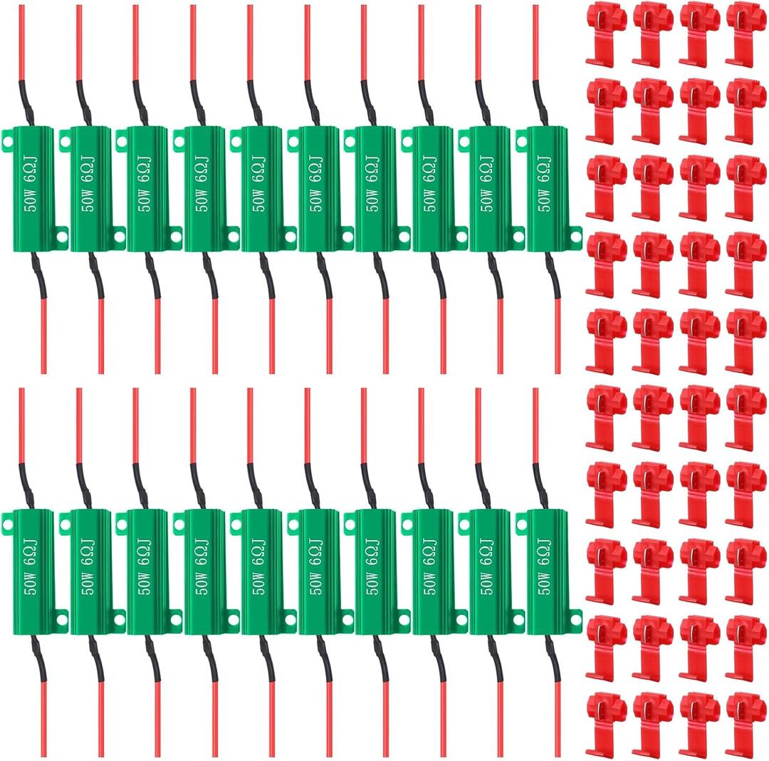 Xuhal 20 Pack 50W 6ohm Load Resistor Turn Signal LED Kit Fix Fast Flash Blink Error Code Flickering Resistor for LED Lights Bulb Headlights Tail Light License Plate DRL(Green)