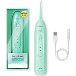 AquaSonic Icon Water Flosser for Teeth  Cordless Rechargeable Oral Irrigator  Waterproof, Portable Dental Cleaning with Jet Tip  Braces Home Travel - Mint