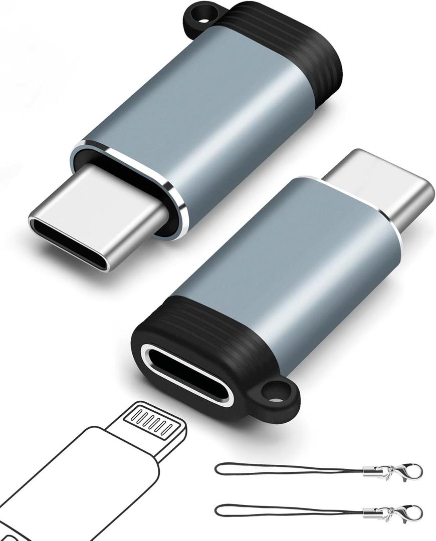 Lightning Female to USB-C Male Adapter (2-Pack), USB C Lightning Adapter, Data Transfer for iPhone 16/15 Series, MacBook Pro/Air, iPad, Not for Audio/OTG - Gray (Grey)