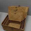 Woanger Set of 4 Wicker Storage Baskets OrganizerHandwoven Storage Bins with Lid for Organizing, Home Utility Box for Home Office Supplies Multipurpose Container(Orange)