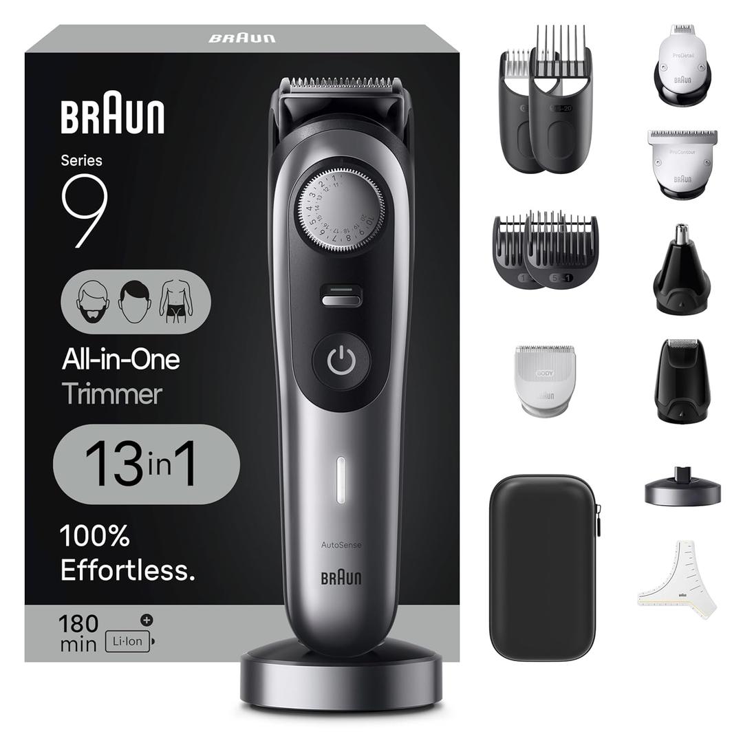 Braun Series 9 All-in-One Multi Grooming Kit for Men, 13-in-1 Beard Trimmer, Body Groomer, Hair Clipper and Manscaping for Face & Body, Holiday Gifts for Men, 9440