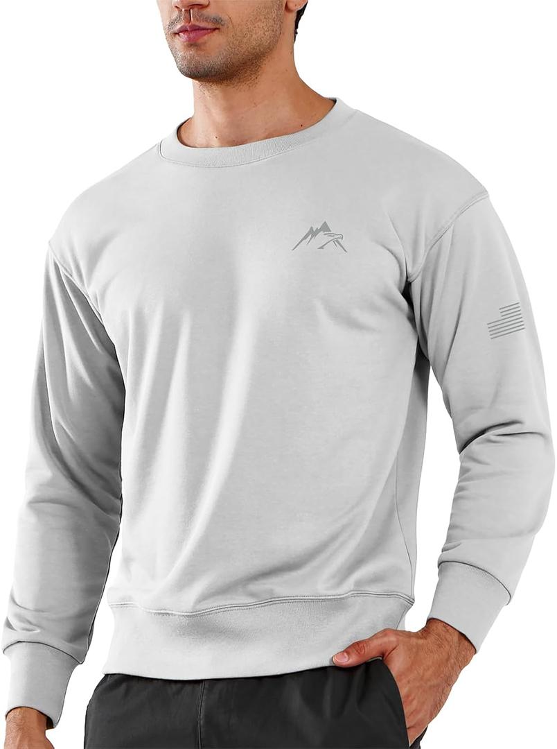 NORTHYARD Men's Crewneck Sweatshirt Long Sleeve Cotton Sweat Shirt Lightweight Athletic Workout Sport Gym Running Sweatshirts (Large, Lightgrey)