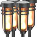 Metal Solar Torch Lights - Adjustable Height (24" - 50"), Outdoor Garden Decor with Patented LED, Waterproof Solar Tiki Torches for Yard, Patio, Garden Pathway, Matte Black 4 Pack