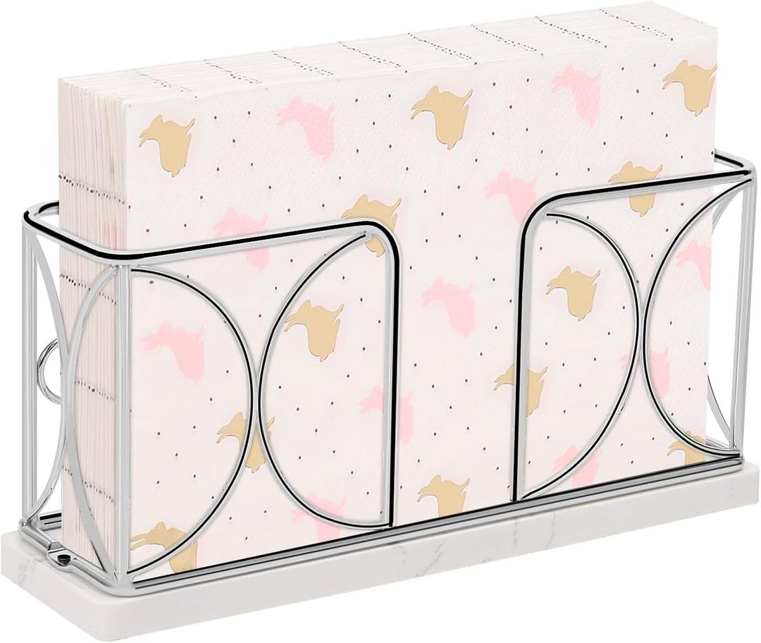 Napkin Holder with Marble Base, Guest Towel Paper Dispenser for Table, Modern Metal Napkin Stand, Ideal for All Bathroom Vanity, Kitchen Decor Accessories (Chrome, 4 Inch)