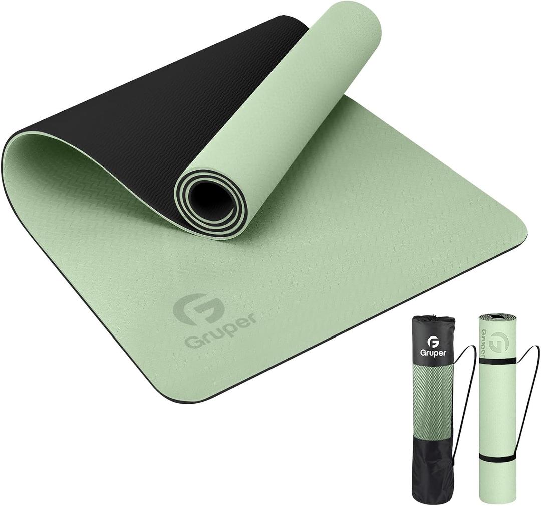 Gruper Yoga Mat Non Slip, Eco Friendly Fitness Exercise Mat with Carrying Strap,Pro Yoga Mats for Women,Workout Mats for Home, Pilates and Floor Exercises (0.24*24*72 Inches, Matcha Green / Black)