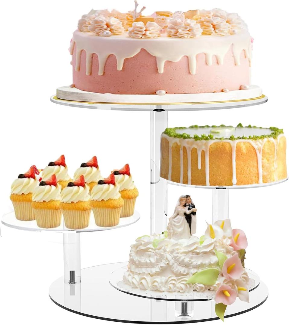 Cupcake Stand, 4 Tier Clear Round Cake and Cupcake Stand Combo for 8-12 Inch Cakes, Tiered Cupcake Tree Tower,Dessert Display Stand for Wedding Birthday Party