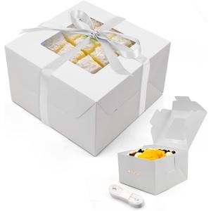25pcs 8x8x5 Inches Cake Boxes, White Bread Boxes with Windows for Pastries, Cupcakes,Cookies, Pie, Muffins and Donuts