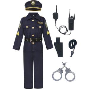 Police Costume for Boys Cop Costume Dress Up Set for Halloween Cosplay Party Costume (8-10 Years)