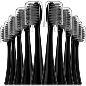 Compatible with Burst Adults Electric Toothbrush Replacement Heads with Dust Cover Caps, Perfect Fit with Burst Sonic Toothbrush Charcoal Soft Bristles,10 Pack, Black