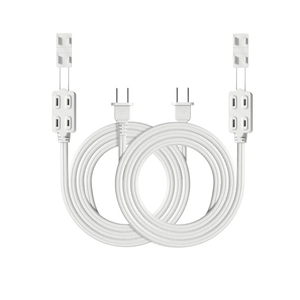 TOPDC 2-Pack 6 Ft 16 AWG 2 Prong Extension Cord, Indoor 16/2 Extension Cord Power Strip with Safety Cap Protect, 3-Oultlet, 13 Amps, 1625 Watts, 125 Volts, ETL Listed, White Color