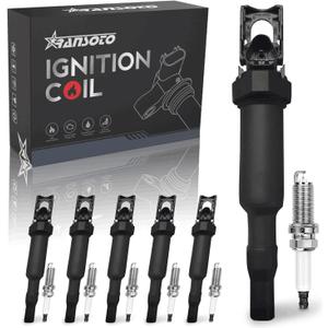 Ignition Coil Pack UF592 & Iridium Spark Plugs Compatible with BMW 128i 325xi 328i 330i 525xi 528i 530i X3 X5 Z4 3.0L 2006 2007 2008 2009 2010 2011 2012 Replaces FR7NPP332 Set of 6