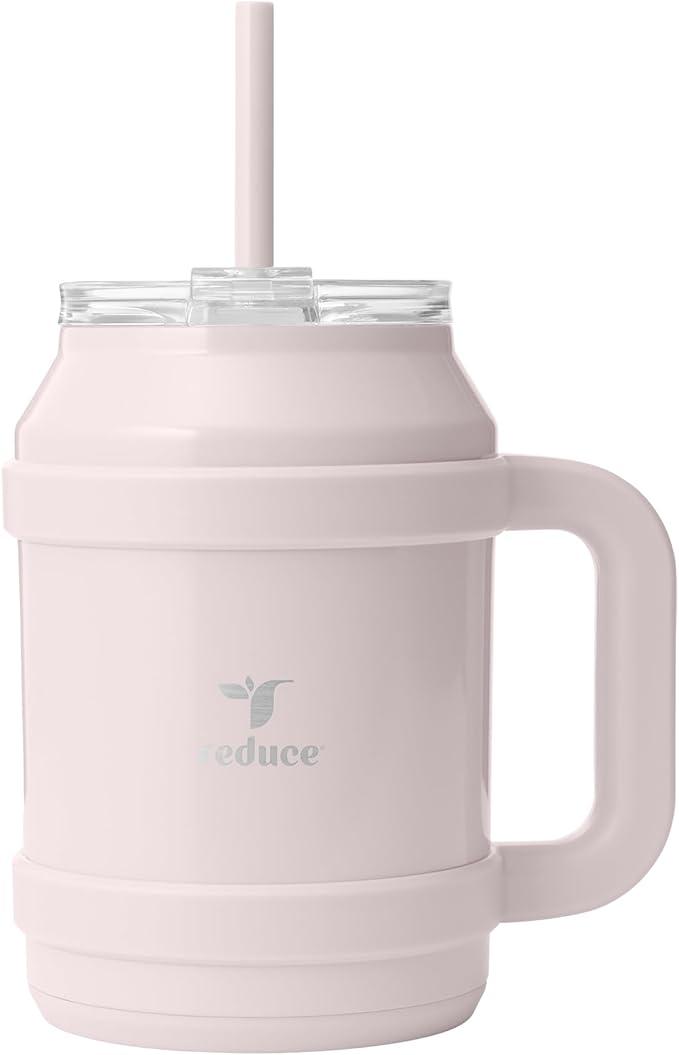 Reduce Reusable 50 oz Cold1 Water Tumbler  Ergonomic Handle  Double-Wall Insulation  Sturdy Desktop/Tabletop Mug with Lid and Straw  BPA-Free  Stainless Steel for Gym, Home, or Office Phantom