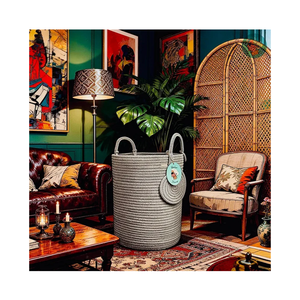 Modern Granny Extra Large Cotton Rope Laundry Hamper 16x22 Inch Dual Secure Woven Handle for Living Room Closet Clothes Blanket Organization