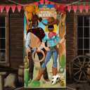 Blulu Western Cowboy Party Decorations - 6 x 3 ft Fabric Photo Booth Props Background & Door Banner with Funny Games Supplies for Birthday, Cowboy Theme Events Rustic Backdrop