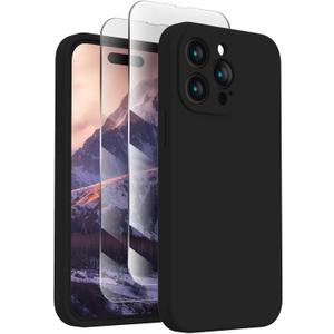 FireNova Designed for iPhone 15 Pro Case, Silicone Upgraded [Camera Protection] Phone Case with [2 Screen Protectors], Soft Anti-Scratch Microfiber Lining Inside, 6.1 inch, Black