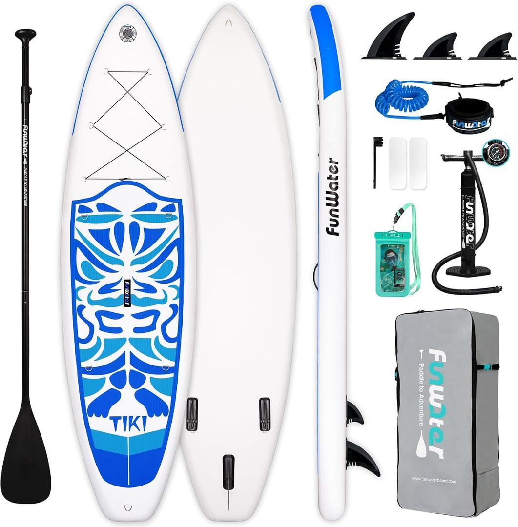FunWater Inflatable Ultra-Light Stand Up Paddle Board for All Skill Levels with Premium SUP Paddleboard Accessories,Non-Slip Comfort Deck for Youth & Adults (Azul / Patchwork)