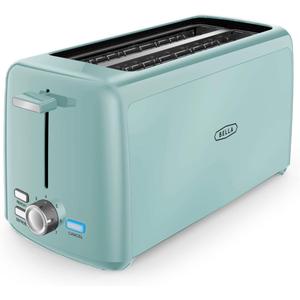 BELLA 4 Slice Toaster, Long Slot & Removable Crumb Tray, 7 Shading Options with Auto Shut Off, Cancel & Reheat Button, Toast Bread & Bagel, Aqua