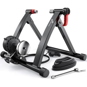 Sportneer Bike Trainer - Magnetic Stationary Bike Stand for 26-28" & 700C Wheels - Adjustable 6 Level Resistance Bike Trainer Stand for Indoor Riding with Quick Release Lever & Front Wheel Riser Block (Black)