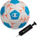 Champion Youth & Adult Soccer Ball - Paneled Design, Enhanced Control, Durable Cover & Butyl Bladder, for Indoor & Outdoor Training, Sizes 3, 4, 5, Includes 6" Pump (White/Fierce Tide/ Very Coral)