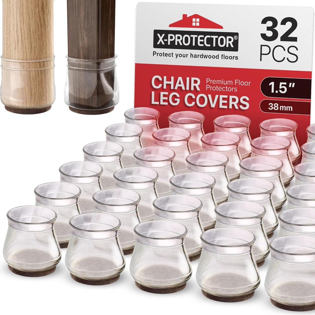 X-PROTECTOR 32 PCS Chair Leg Floor Protectors for Hardwood Floors - Floor Protectors for Chairs - Silicone Chair Leg Floor Protectors - Chair Leg Caps - Furniture Pads (Fit 1.3" - 2")