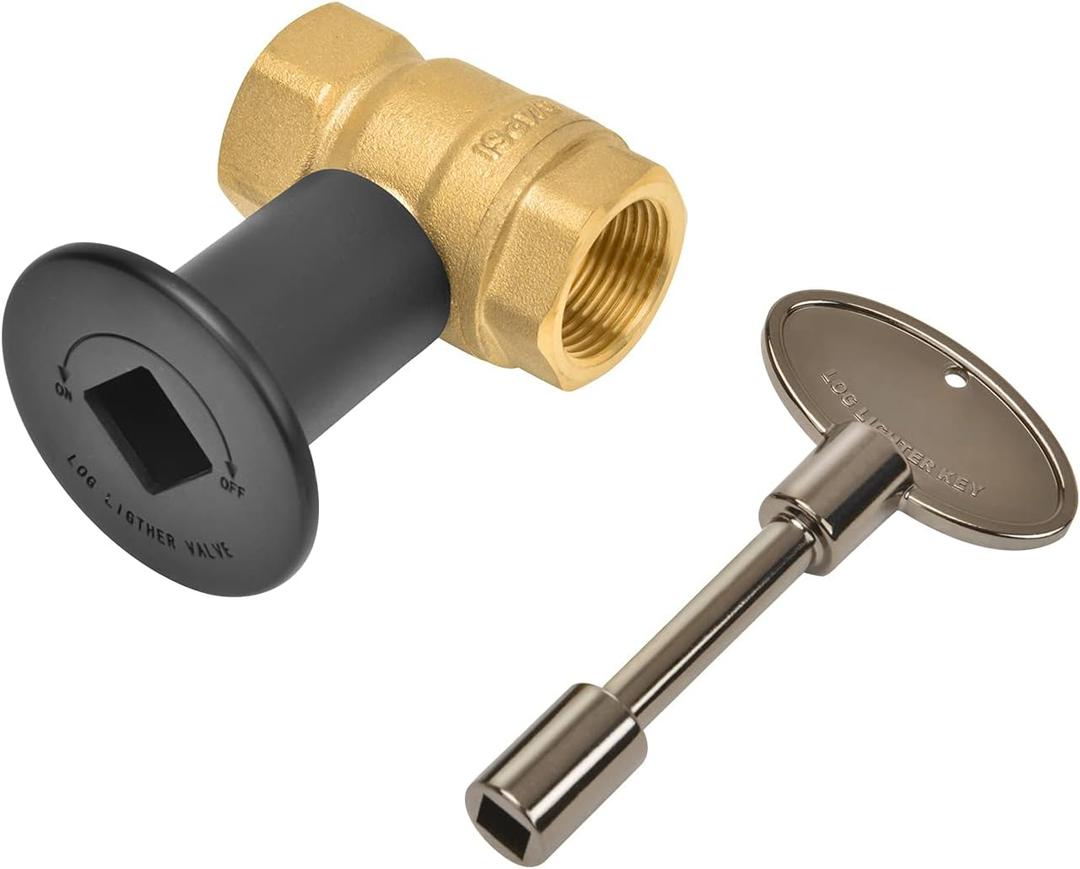 Skyflame 3/4 Inch Straight Gas Key Valve Kit for Fire Pit Fireplace with Flat Black Flange, and 3 Inches Universal Key