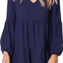 Amoretu Womens Tunic Dress Long Sleeve V Neck Casual Loose Flowy Swing Shift Dresses XL
