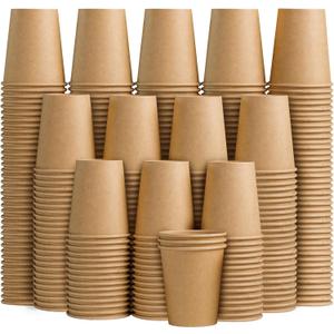 Clawsoff 180 Pack 8 oz Paper Cups, Brown Kraft Disposable Paper Coffee Cups, Unbleached Paper Cups for Hot/Cold Beverage Party, Picnic, Travel, and Events.