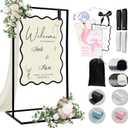 OurWarm Metal Wedding Sign Stand, Adjustable Welcome to Our Wedding Sign Holder, Heavy Duty Easel Stand for Sign W/Design Bundle & Leather Sign Hanging Straps, Seating Chart Stand, Easel for Display